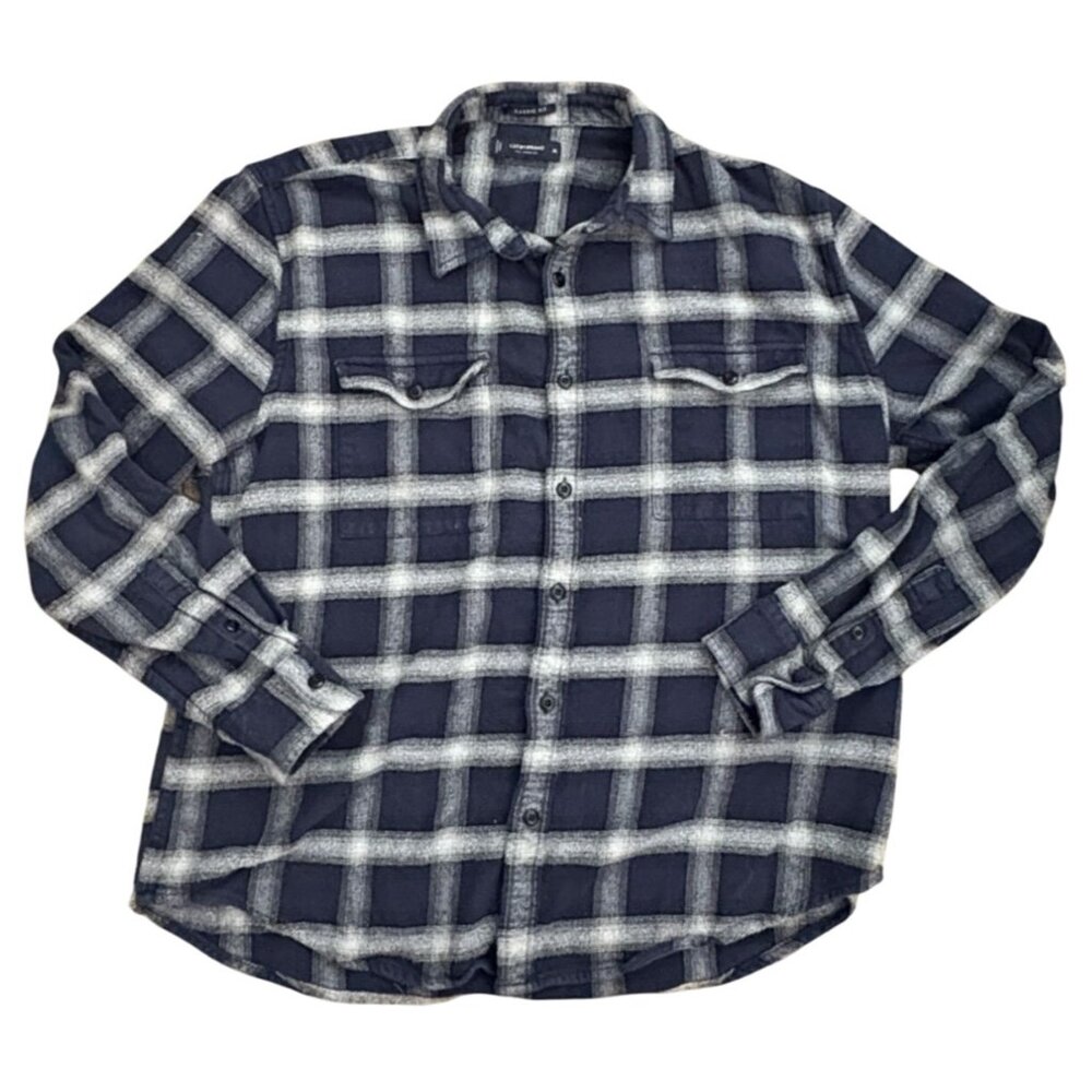 Lucky Brand Classic Fit Mens Plaid Flannel Shirt-Navy Blue-XL-GUC